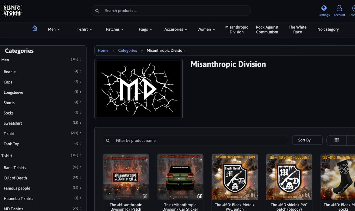 Misanthropic Division merchandise website - Runic Storm
