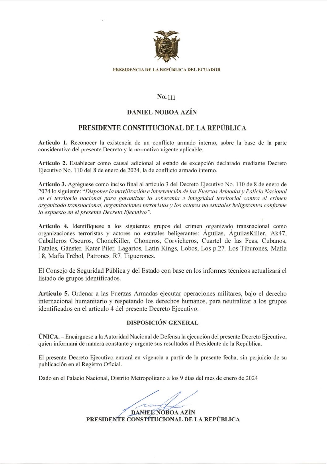 Ecuadorian state response to the gang crisis