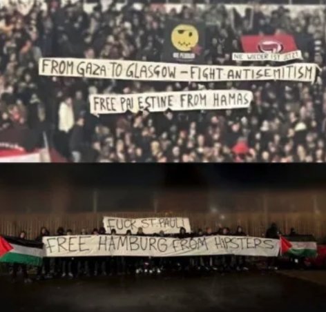 St. Pauli and Celtic ultras display banners targeting one another